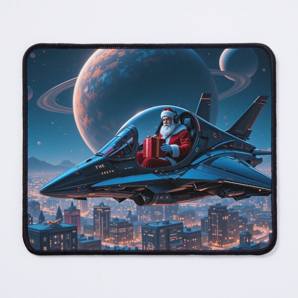 Item preview, Futuristic Christmas Adventure – Santa Flying a High-Tech Jet Through a Cosmic Holiday Sky designed and sold by PixelVibe782.