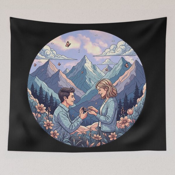 Item preview, "Romantic marriage proposal design on one knee in the Bastille Mountains | Stylized illustration" designed and sold by thechoice1.