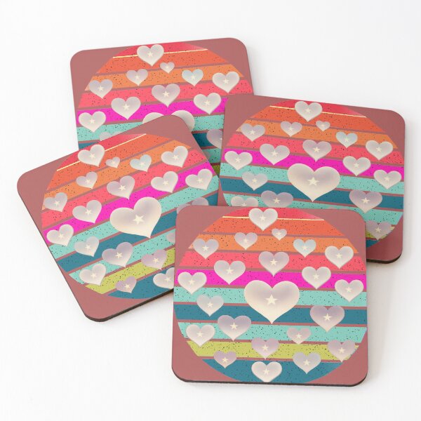 Item preview, "A design of bright hearts with stars against a retro sunset background, a vintage 80s aesthetic." designed and sold by thechoice1.