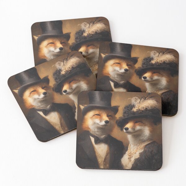 Item preview, Victorian Fox Couple Elegant Animal Portrait designed and sold by SpecInkStudio.