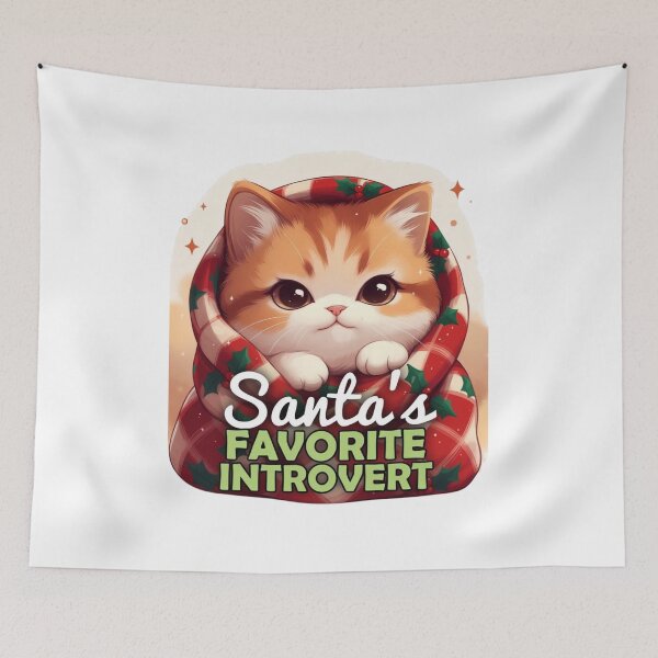 Item preview, Santa’s Favorite Introvert – Cozy Holiday Cat Tee designed and sold by EcoArtTees.