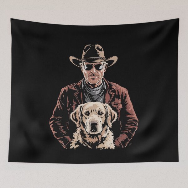Item preview, Trump and Golden Retriever Dog, American Flag Cowboy  designed and sold by KonstanKoraner.