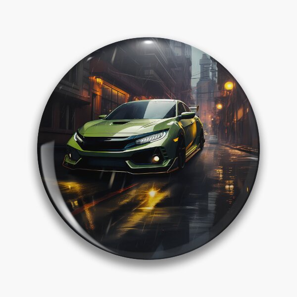 Item preview, Bright Green Hot Hatch Sports Car On Rainy City Street designed and sold by RevUpDesign.
