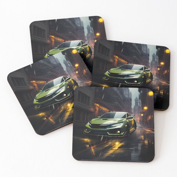 Item preview, Bright Green Hot Hatch Sports Car On Rainy City Street designed and sold by RevUpDesign.