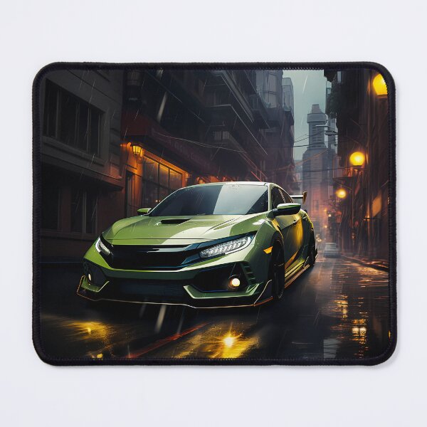 Item preview, Bright Green Hot Hatch Sports Car On Rainy City Street designed and sold by RevUpDesign.