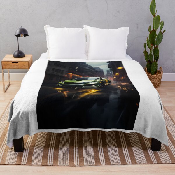 Item preview, Bright Green Hot Hatch Sports Car On Rainy City Street designed and sold by RevUpDesign.