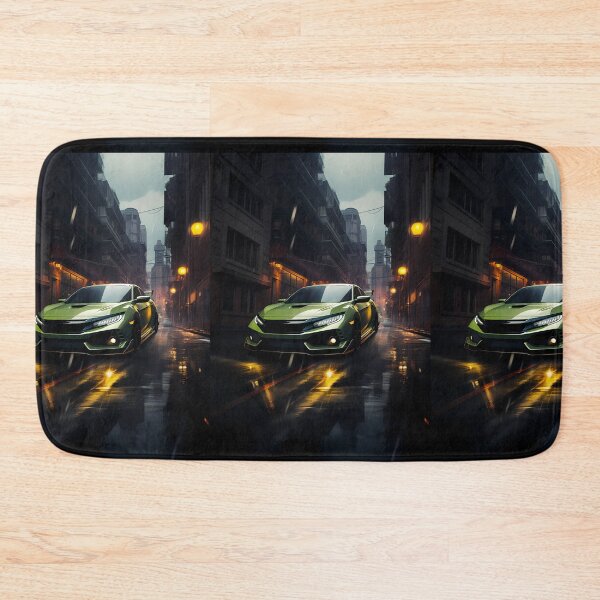 Item preview, Bright Green Hot Hatch Sports Car On Rainy City Street designed and sold by RevUpDesign.