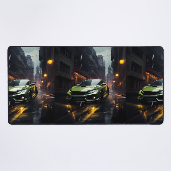 Item preview, Bright Green Hot Hatch Sports Car On Rainy City Street designed and sold by RevUpDesign.