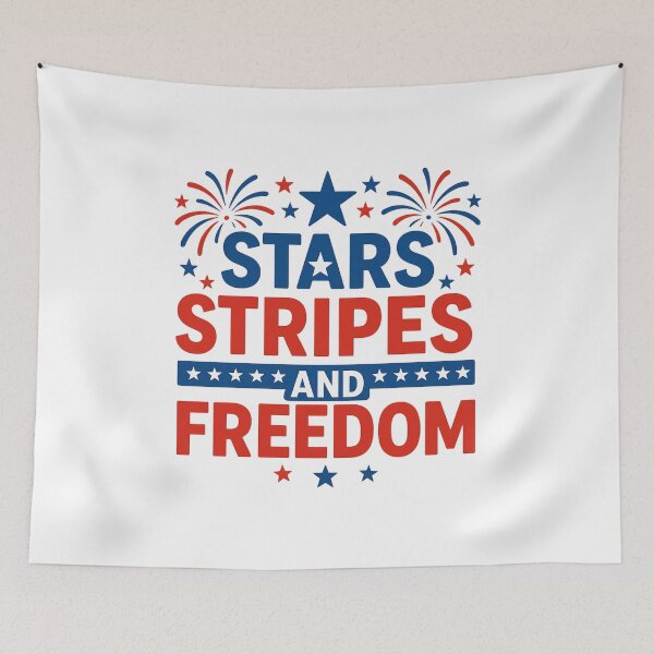 Item preview, Stars, Stripes, & Freedom – Patriotic Fireworks Bold Typography T-Shirt (Premium Vector Print) designed and sold by FashionXtral.