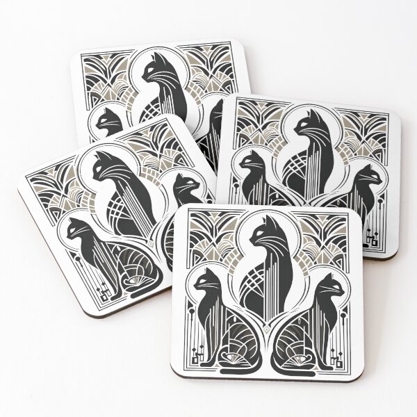 Item preview, Art Deco Black Cats – Elegant Black & Gold Feline Line Art | – Elegant Geometric Feline Design designed and sold by HotaruArt.