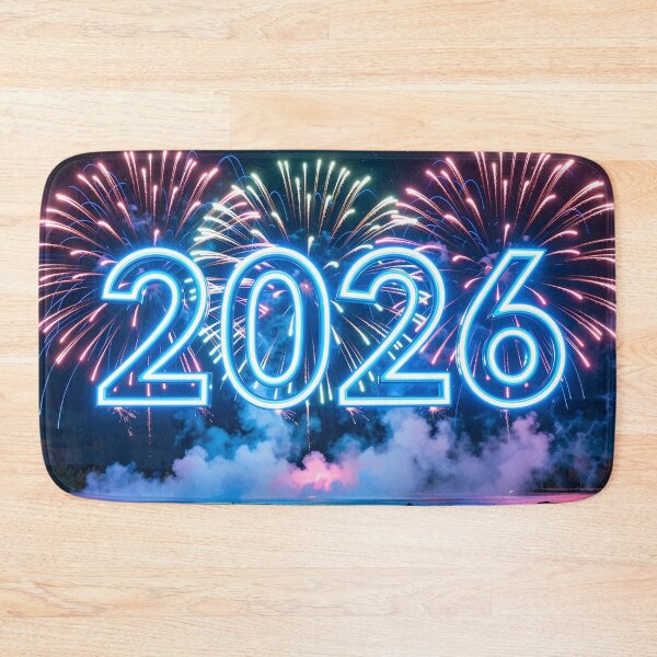 Item preview, Blue Neon 2026 Numbers Glowing Over Fireworks and Aurora Lights Shining Bright in the Starry Night Sky designed and sold by Mimoshi ⭐⭐⭐⭐⭐.