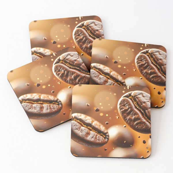 Item preview, Coffee beans captured in motion with glowing background and golden reflections of roasted texture designed and sold by Mimoshi ⭐⭐⭐⭐⭐.