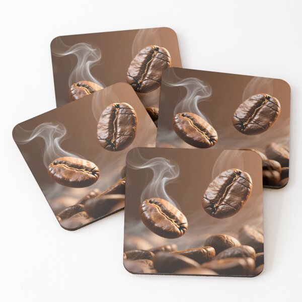 Item preview, Aromatic roasted beans with visible steam rising softly against a glowing brown background designed and sold by Mimoshi ⭐⭐⭐⭐⭐.