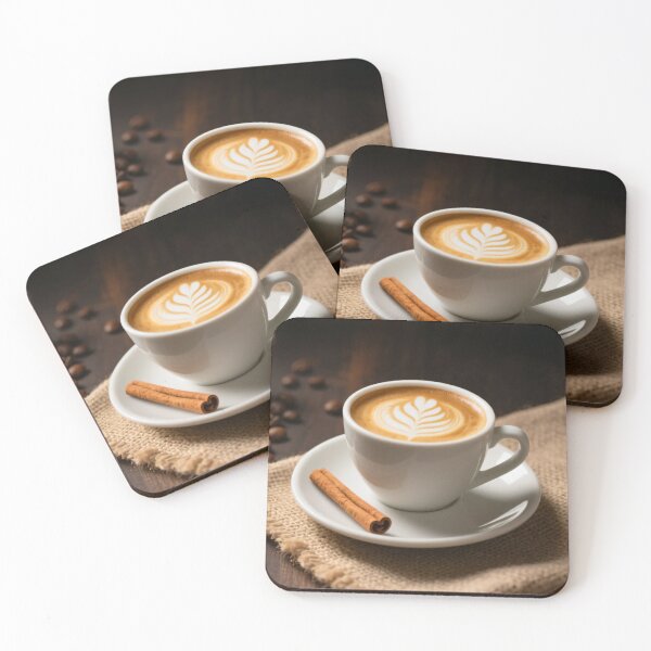 Item preview, Aromatic cappuccino surrounded by coffee beans and soft burlap texture on wooden table designed and sold by Mimoshi ⭐⭐⭐⭐⭐.