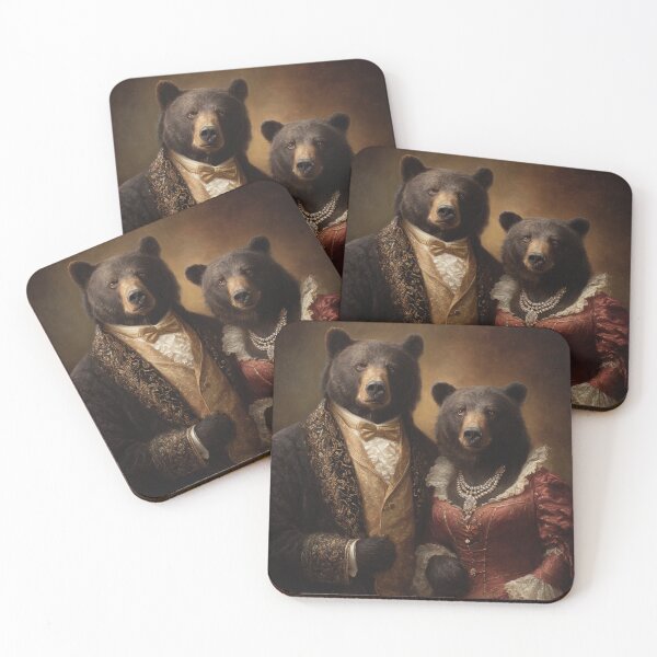 Item preview, Victorian Bear Couple Portrait Elegant Vintage Animal Art designed and sold by SpecInkStudio.