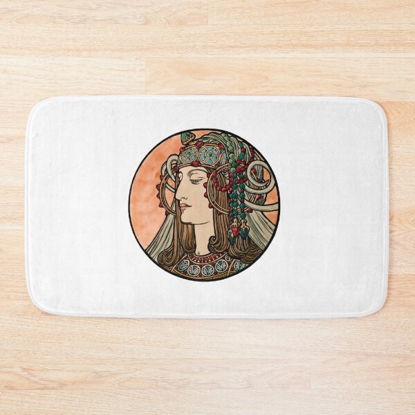 Item preview, Art Nouveau Inspired Portrait of Woman with Ornate Headdress and Jewelry in Circular Frame designed and sold by portokalis.