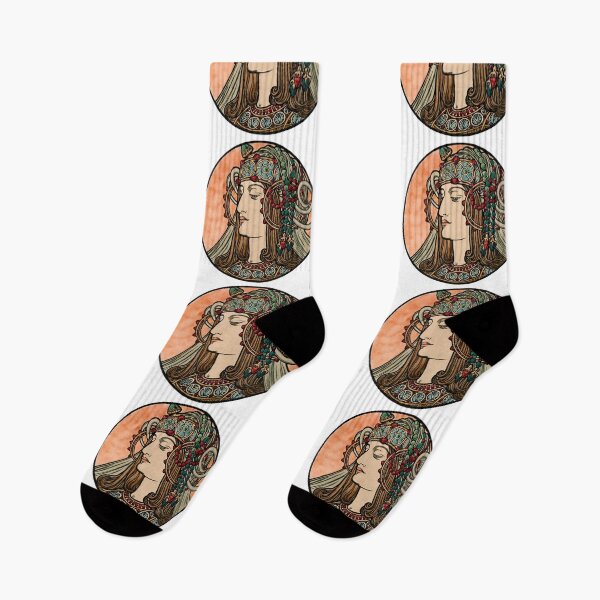 Item preview, Art Nouveau Inspired Portrait of Woman with Ornate Headdress and Jewelry in Circular Frame designed and sold by portokalis.