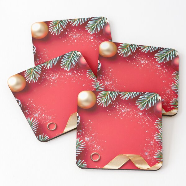 Item preview, Festive Christmas border with ornaments pine branches and golden ribbon on red background designed and sold by Mimoshi ⭐⭐⭐⭐⭐.