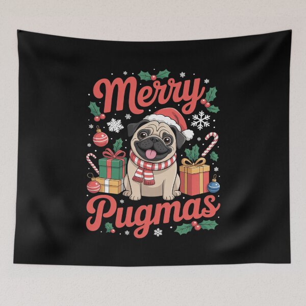 Item preview, Merry Pugmas Xmas Santa Hat Pug Christmas  designed and sold by THagBlue.