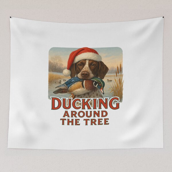 Item preview, Ducking Around the Tree Christmas Hunting Dog Art | Mallard Retriever Illustration designed and sold by Sonchai Paladsai.