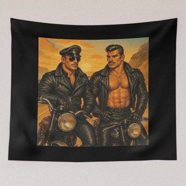 Item preview, 1940s Vintage Pointillism Leather Daddy Berlin Bikers Leather Bar Pride Tom of Finland Tribute Graphic Design designed and sold by ItsAKinkThing.