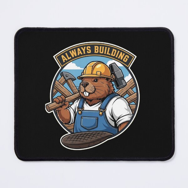 Item preview, Always Building – Cute Beaver Construction Worker Illustration designed and sold by InkRebelprint.