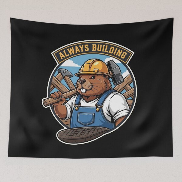 Item preview, Always Building – Cute Beaver Construction Worker Illustration designed and sold by InkRebelprint.