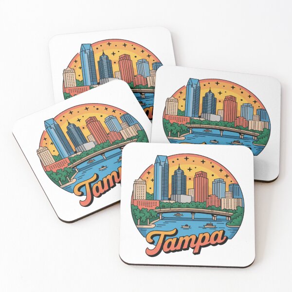 Item preview, Tampa Florida Retro City Design – Vibrant Skyline Art with River, Boats & Sunset designed and sold by CircinusStore.
