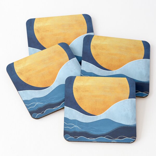 Item preview, Golden Sun Over Layered Blue Waves designed and sold by djovan.