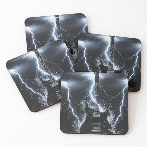 Item preview, Metal Electric Guitar Poster with Lightning – Dark Stormy Rock Art Print designed and sold by redajabre.