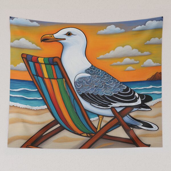 Item preview, Folk Art Seagull relaxing on a Deckchair designed and sold by Colin Bentham.
