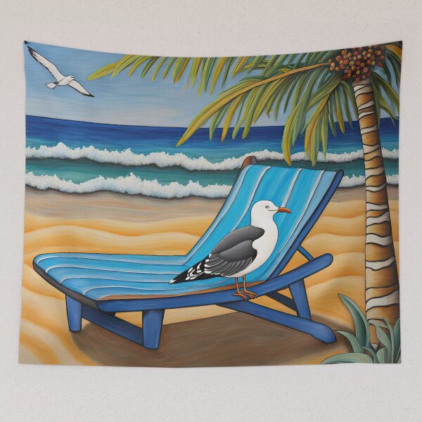 Item preview, Folk Art Seagull relaxing on a Deckchair designed and sold by Colin Bentham.