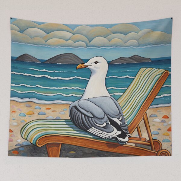 Item preview, Folk Art Seagull relaxing on a Deckchair designed and sold by Colin Bentham.