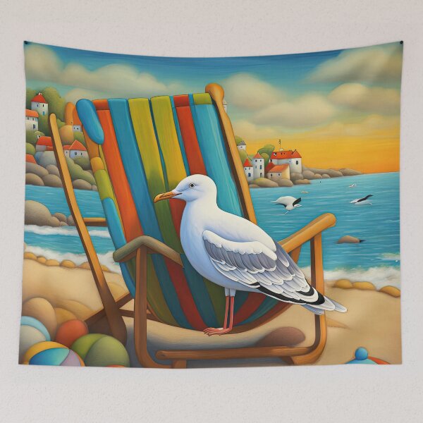 Item preview, Folk Art Seagull relaxing on a Deckchair designed and sold by Colin Bentham.