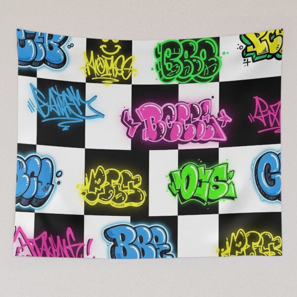 Item preview, Neon Graffiti Tags Checkerboard Pattern designed and sold by jumpercat.