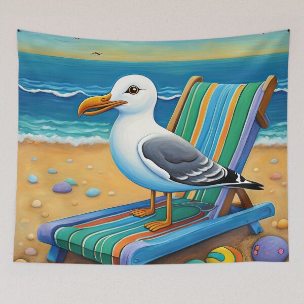 Item preview, Folk Art Seagull relaxing on a Deckchair designed and sold by Colin Bentham.