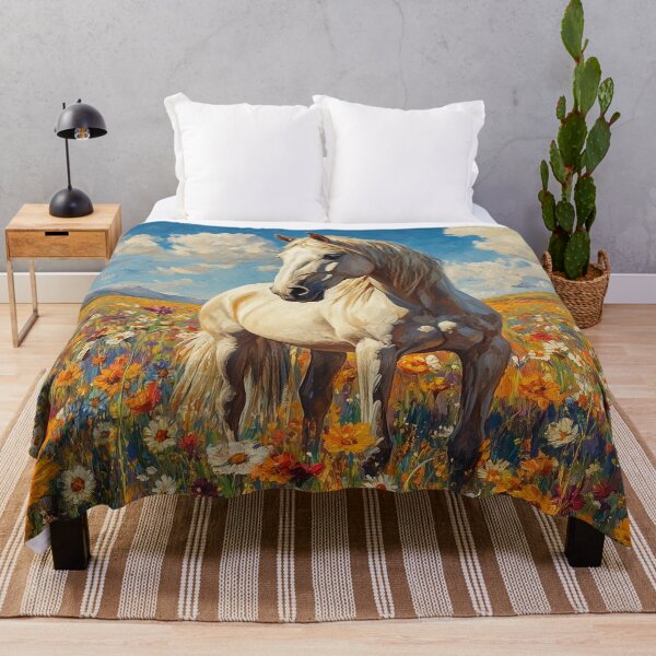 Item preview, White Horse in a Wildflower Symphony — Painterly Pastoral designed and sold by CuongArtLab.