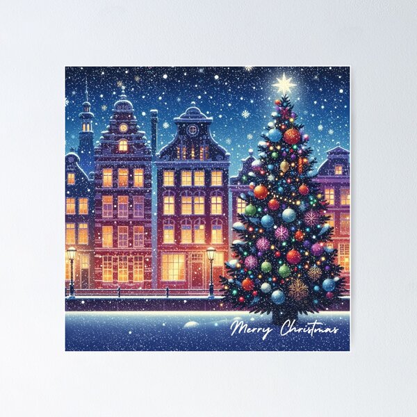 Item preview, Magical Amsterdam in the Snow – Dutch Christmas City Scene with Canals and Tree Lights designed and sold by Sugar Wisdom .