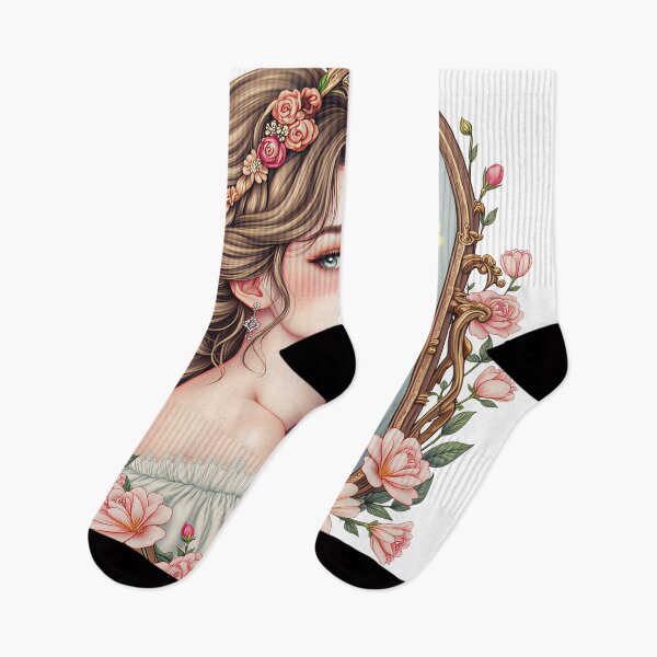 Item preview, Coquette Floral Mirror Girl Sticker | Romantic Vintage Pastel Portrait Art designed and sold by MemoriaWear.