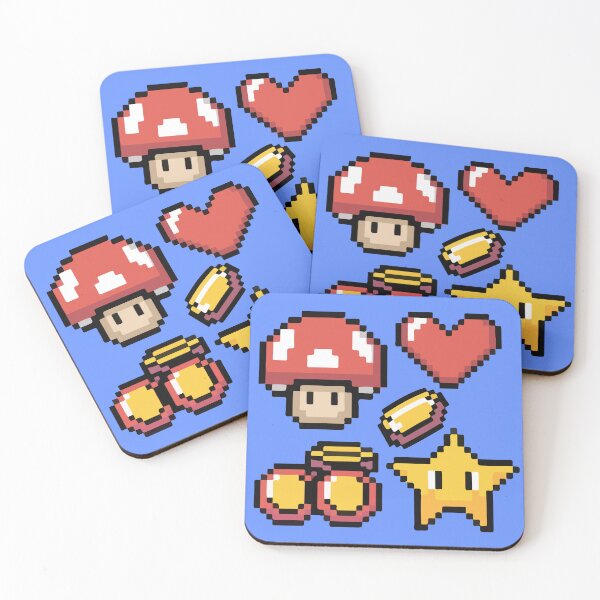 Item preview, Mushroom, heart, star and cherry Pixel Art designed and sold by BrownHorse90s.