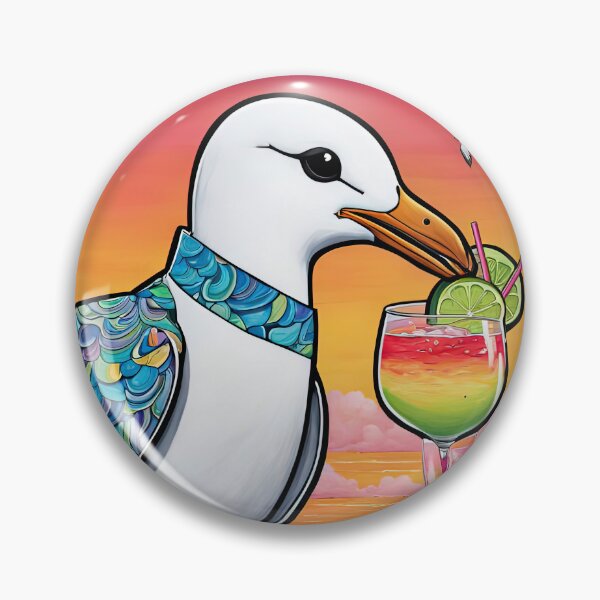 Artikelvorschau, Volkskunst: Möwe an einem tropischen Strand, die einen Cocktail trinkt entworfen und verkauft von Colin Bentham.