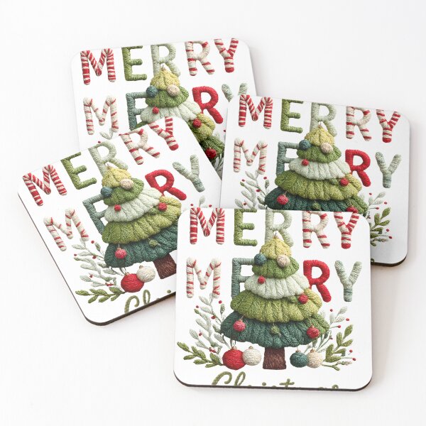 Item preview, Merry Merry Christmas Shirt – Faux Embroidery Knit Tree Graphic Tee designed and sold by Happy'CLICK'.