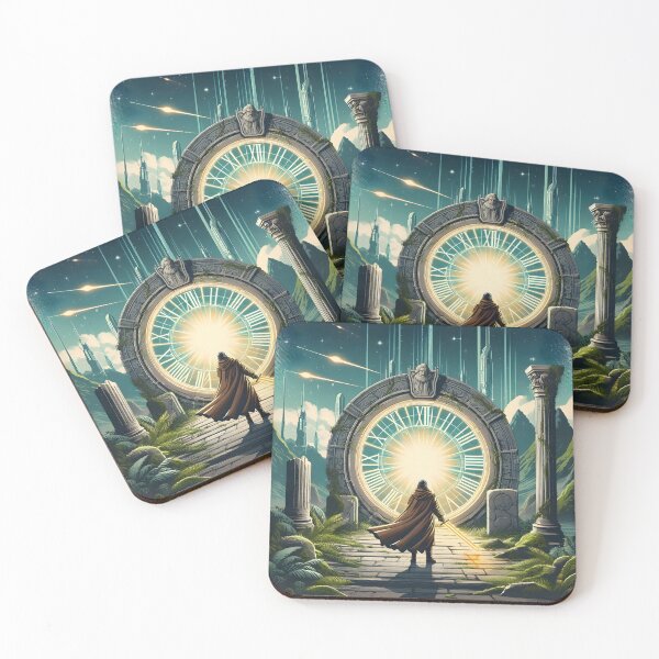Item preview, Hooded Figure Facing Mystical Clock Portal Digital Art designed and sold by PandaTShirtShop.