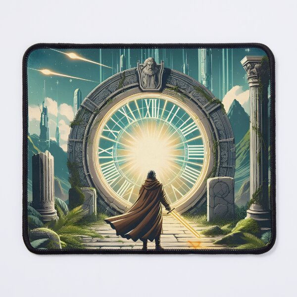 Item preview, Hooded Figure Facing Mystical Clock Portal Digital Art designed and sold by PandaTShirtShop.
