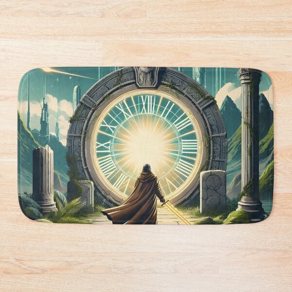 Item preview, Hooded Figure Facing Mystical Clock Portal Digital Art designed and sold by PandaTShirtShop.