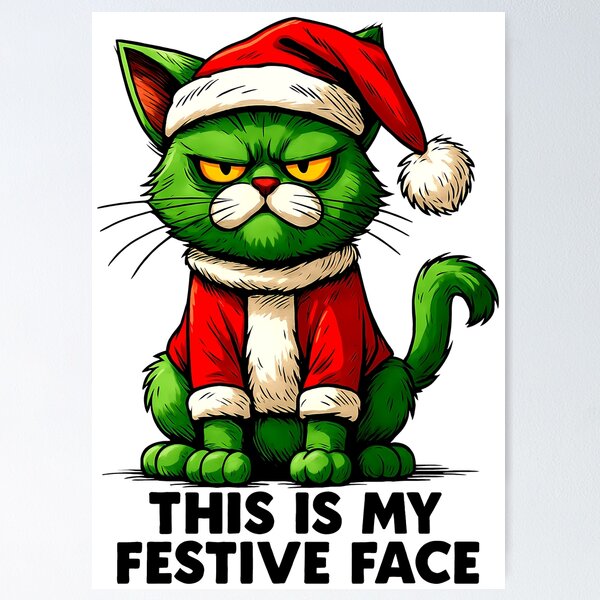 Item preview, Grumpy Festive Cat – Christmas Comic Style designed and sold by DariusZD.