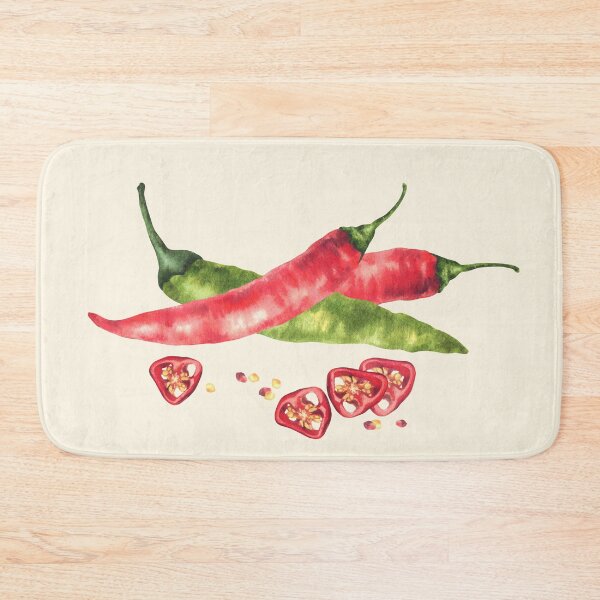 Item preview,  Watercolor hot chili pepper sticker. Vegetable green, red pods, sliced and seeds. Food spices designed and sold by BartolArt.