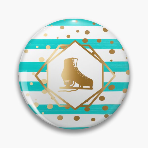 Item preview, Gold Figure Skate on Pastel Turquoise Stripes with Gold Dots designed and sold by PD-Skating.