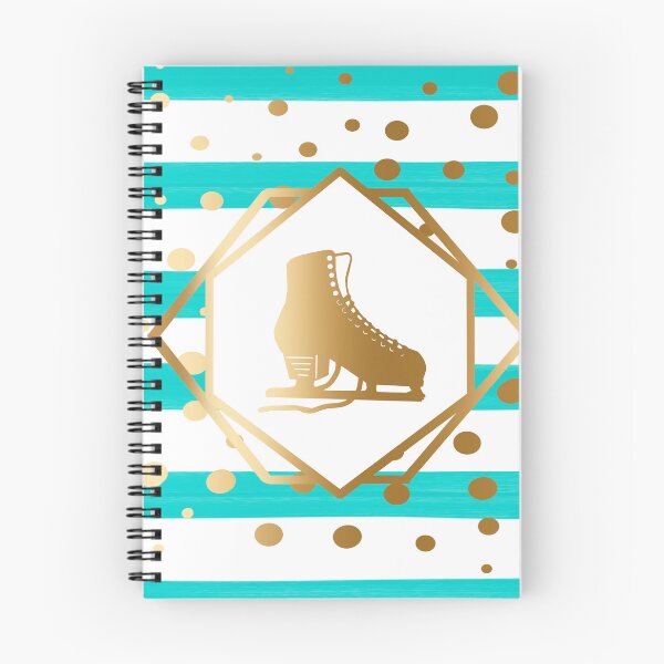 Item preview, Gold Figure Skate on Pastel Turquoise Stripes with Gold Dots designed and sold by PD-Skating.