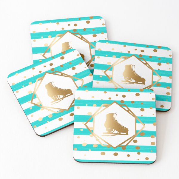 Item preview, Gold Figure Skate on Pastel Turquoise Stripes with Gold Dots designed and sold by Purposely Designed.